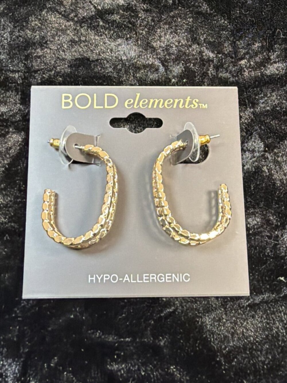 Bold Elements Gold Tone Textured J Hoop Earrings Hypoallergenic NWT